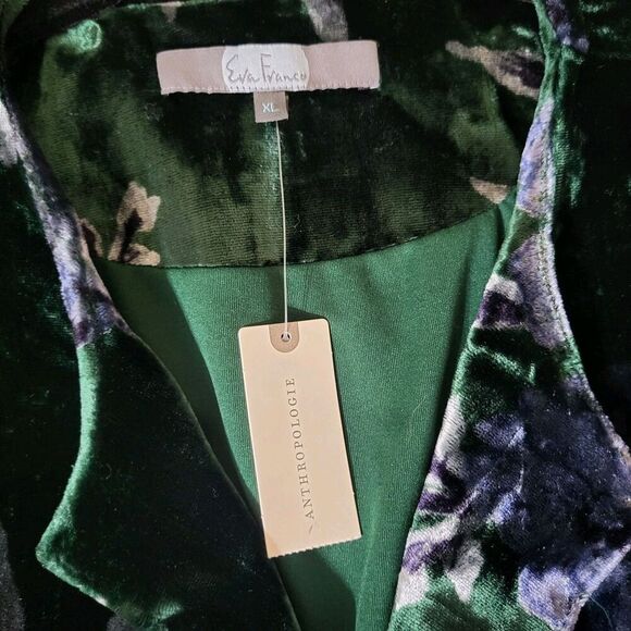 EVA Franco Womens XL New Green Floral Velvet Car Jacket Kimono Open MSRP $189 - Picture 2 of 11